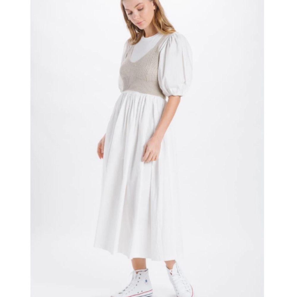 En Saison Aidan Mixed Media Puff Sleeve Dress